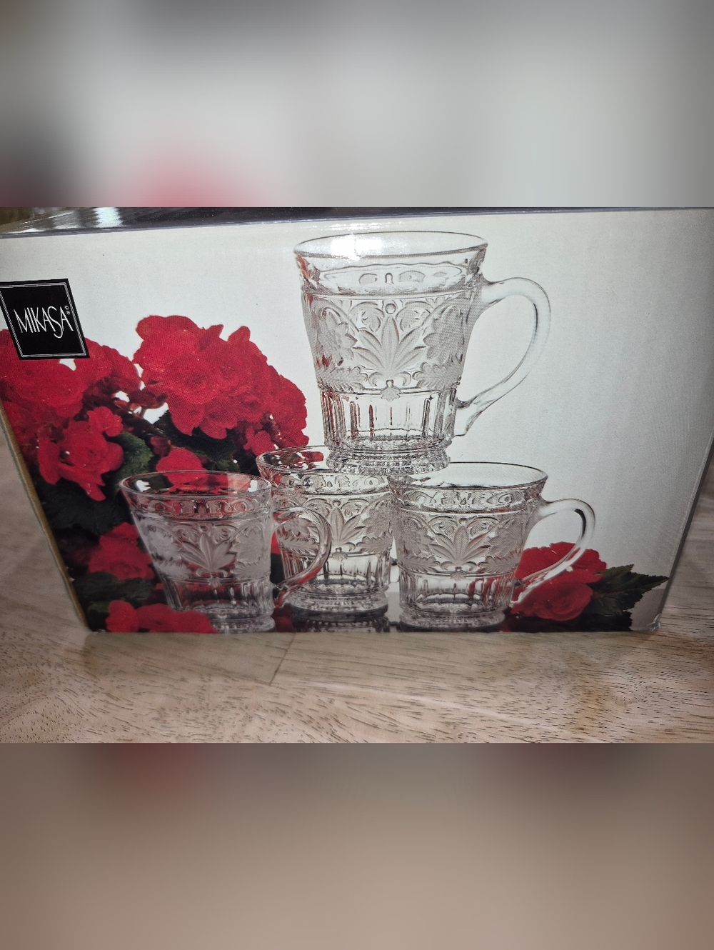 RARE MIKASA Glasses Floral Trellis Satin Starburst Bottom, New In Box - Picture 4 of 4